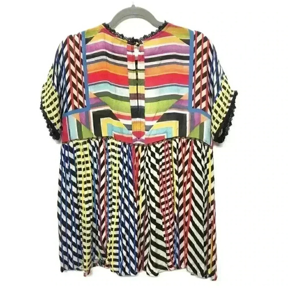 Anthropologie Short Sleeve Shirt Embroidered Flowy Tunic Top Colorful Boho Art - Picture 8 of 8